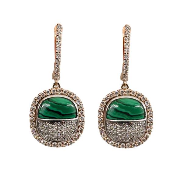 Серьги из красного золота с бриллиантами и малахитом (054631)