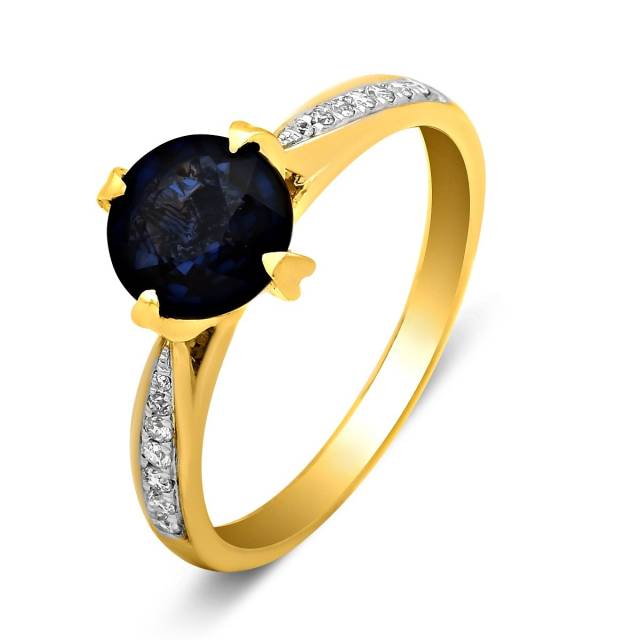Кольцо из жёлтого золота с бриллиантами и сапфиром (024092)
