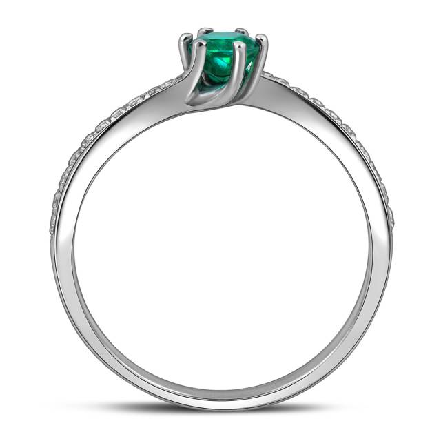 Кольцо из белого золота с бриллиантами и изумрудом (049322)