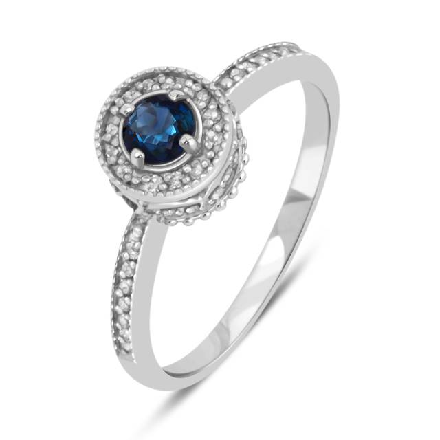 Кольцо из белого золота с бриллиантами и сапфиром (028529)