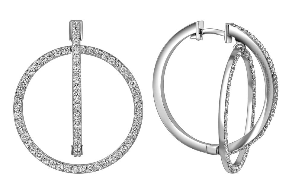 Серьги конго из белого золота с бриллиантами (051599)