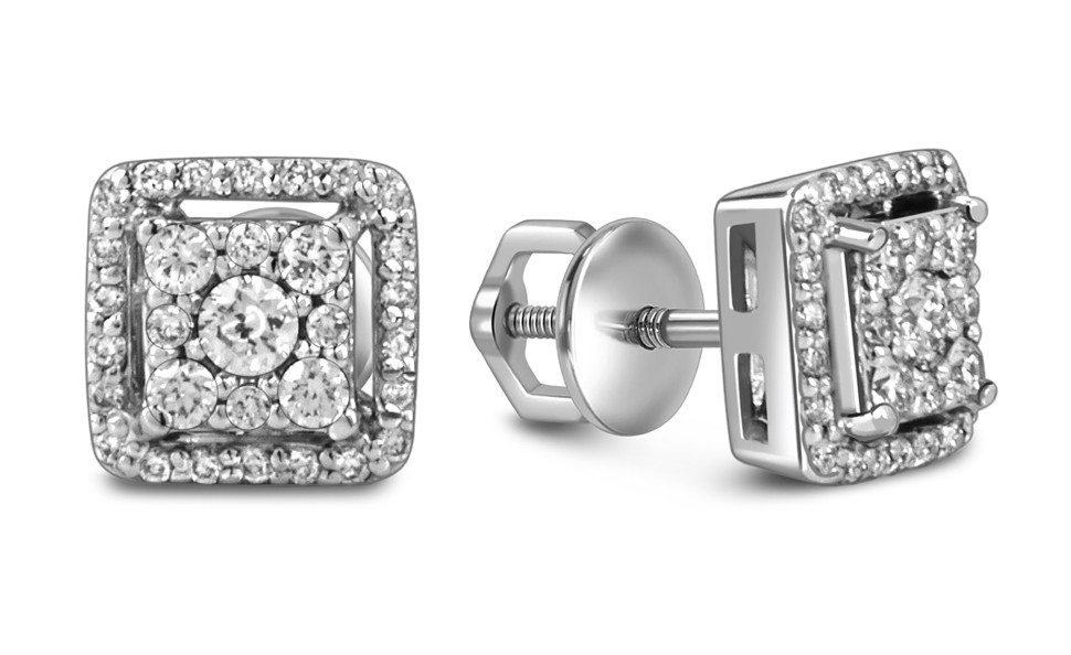 Серьги пусеты из белого золота с бриллиантами (059584)