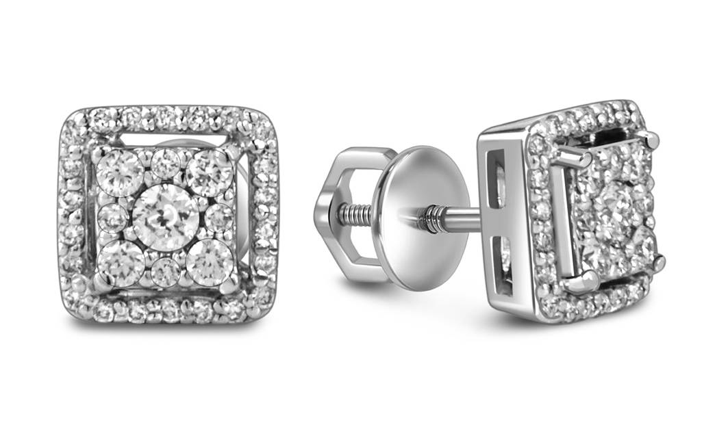 Серьги пусеты из белого золота с бриллиантами (059584)