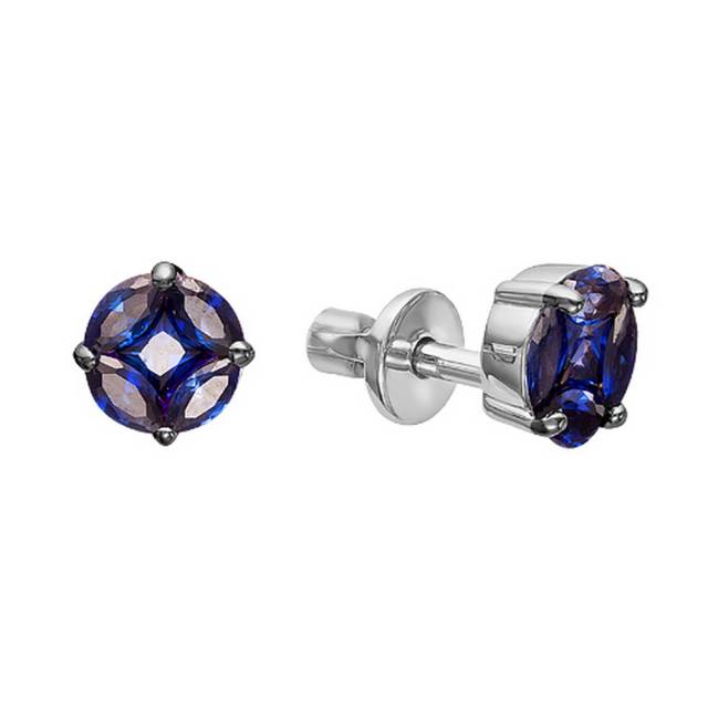 Серьги пусеты из белого золота с сапфирами (040620)