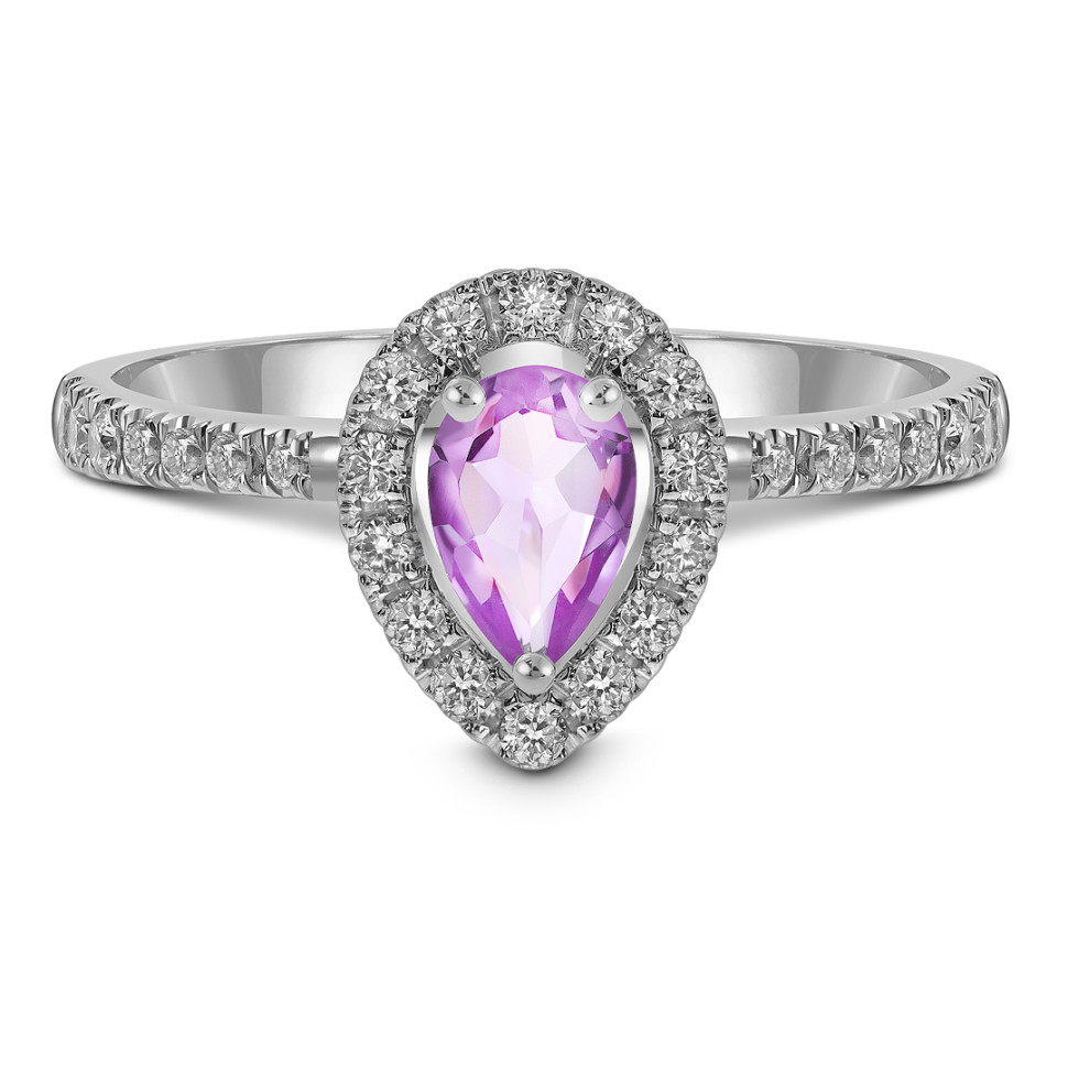 Кольцо из белого золота с бриллиантами и розовым сапфиром (061672)