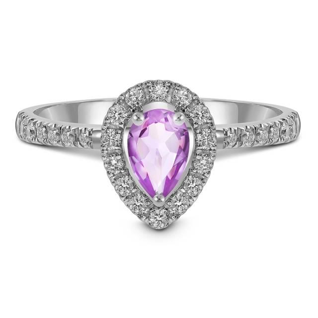 Кольцо из белого золота с бриллиантами и розовым сапфиром (061672)