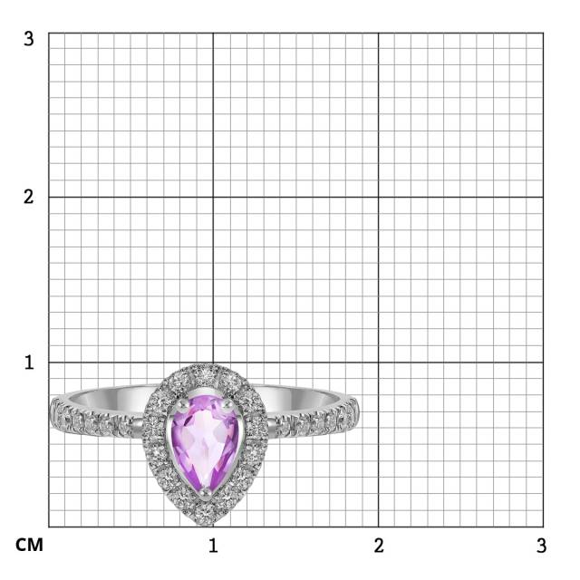 Кольцо из белого золота с бриллиантами и розовым сапфиром (061672)