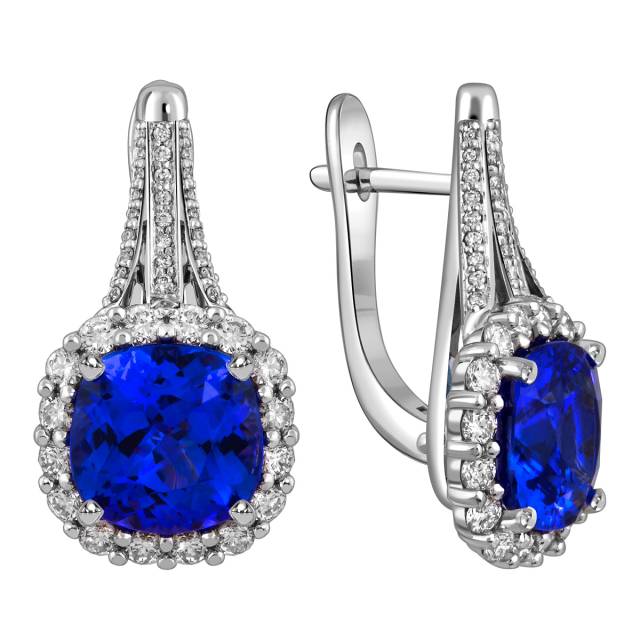 Серьги из белого золота с бриллиантами и танзанитами (058472)