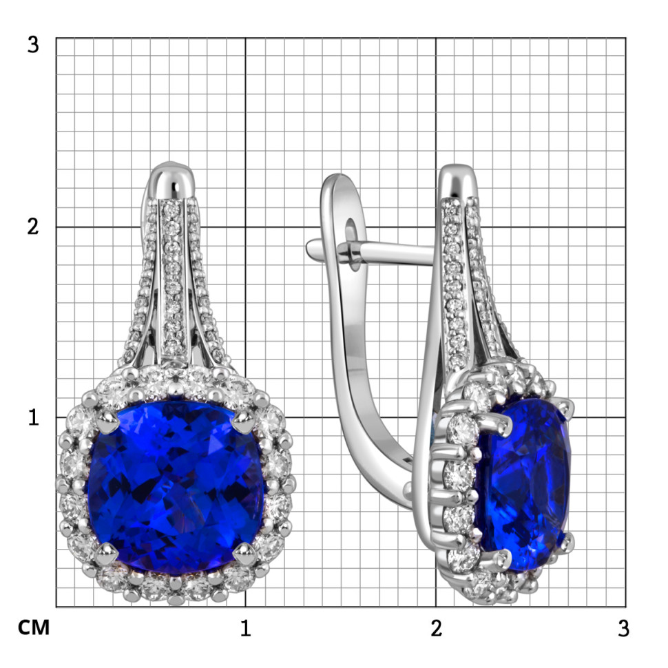 Серьги из белого золота с бриллиантами и танзанитами (058472)