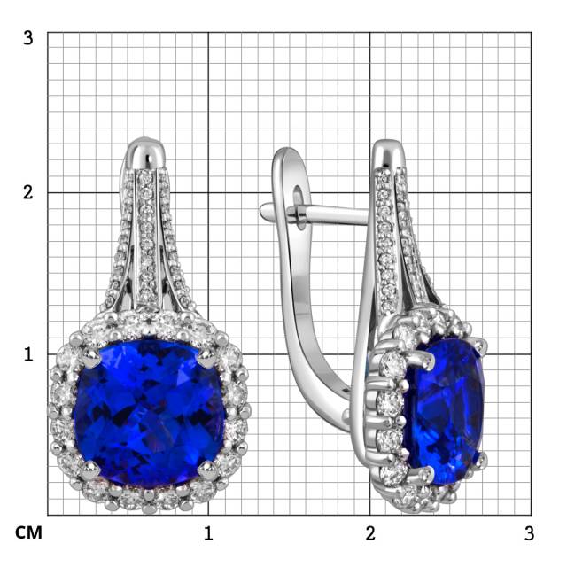 Серьги из белого золота с бриллиантами и танзанитами (058472)