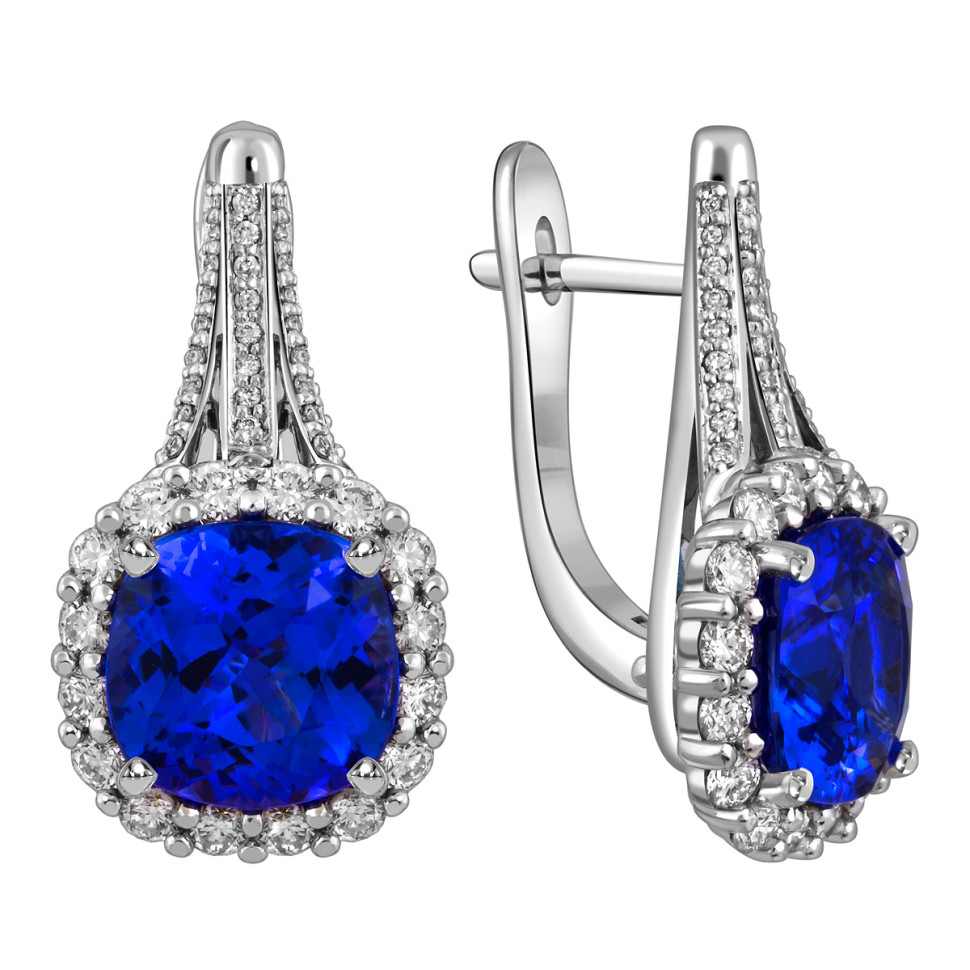 Серьги из белого золота с бриллиантами и танзанитами (058472)