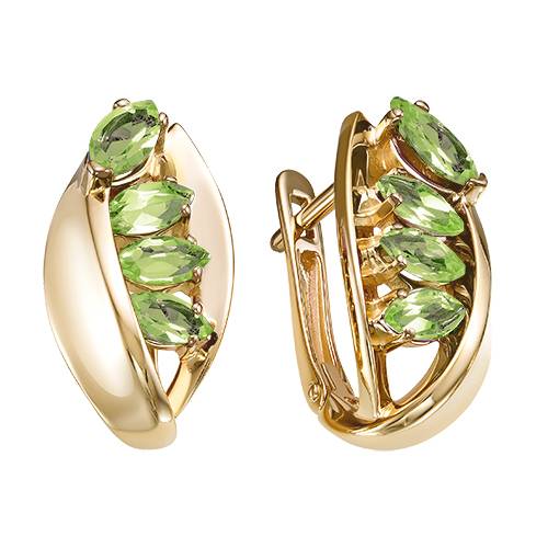 Серьги из красного золота с хризолитами (041555)