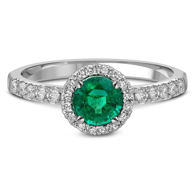 Кольцо из белого золота с бриллиантами и изумрудом (061134)