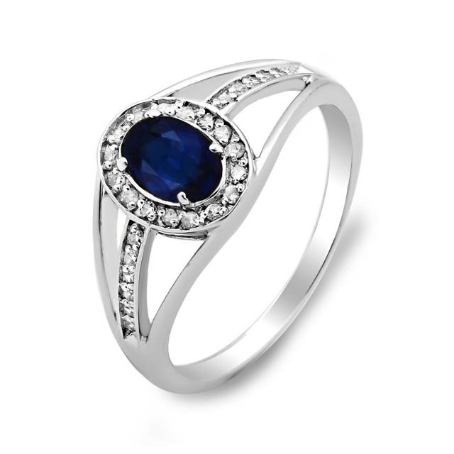 Кольцо из белого золота с бриллиантами и сапфиром (028222)
