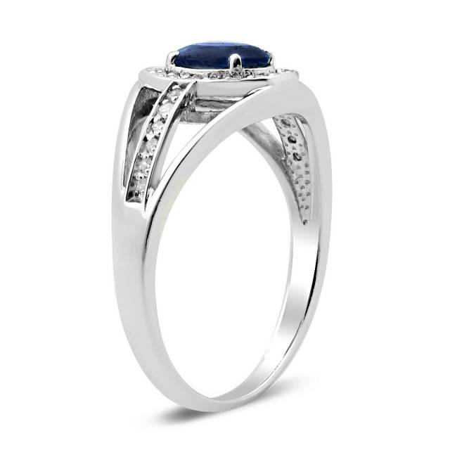 Кольцо из белого золота с бриллиантами и сапфиром (028222)