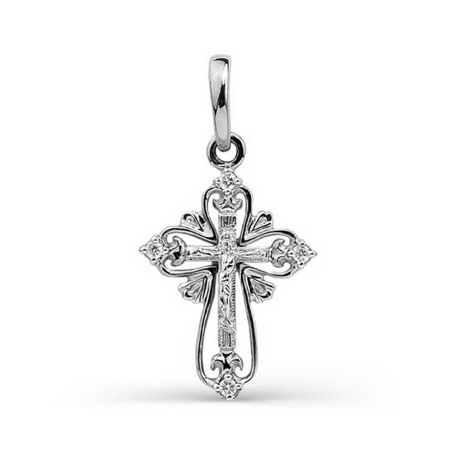 Подвеска крест из белого золота с бриллиантами (031404)