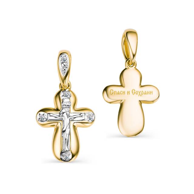 Кулон крест из комбинированного золота с бриллиантами (049264)