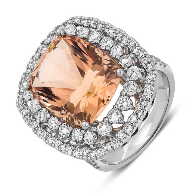 Кольцо из белого золота с бриллиантами и морганитом (050803)