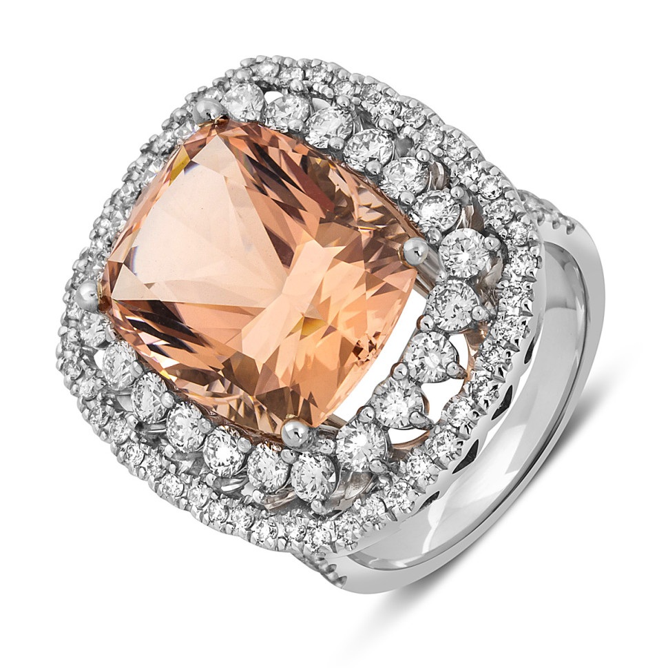 Кольцо из белого золота с бриллиантами и морганитом (050803)