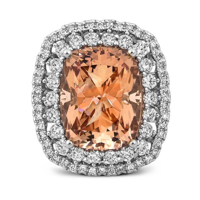 Кольцо из белого золота с бриллиантами и морганитом (050803)