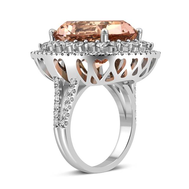 Кольцо из белого золота с бриллиантами и морганитом (050803)