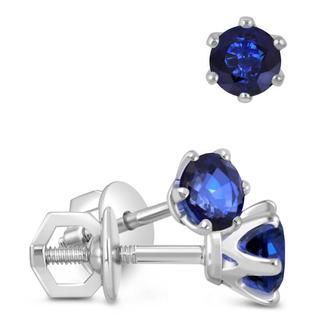 Серьги пусеты из белого золота с сапфирами (049033)