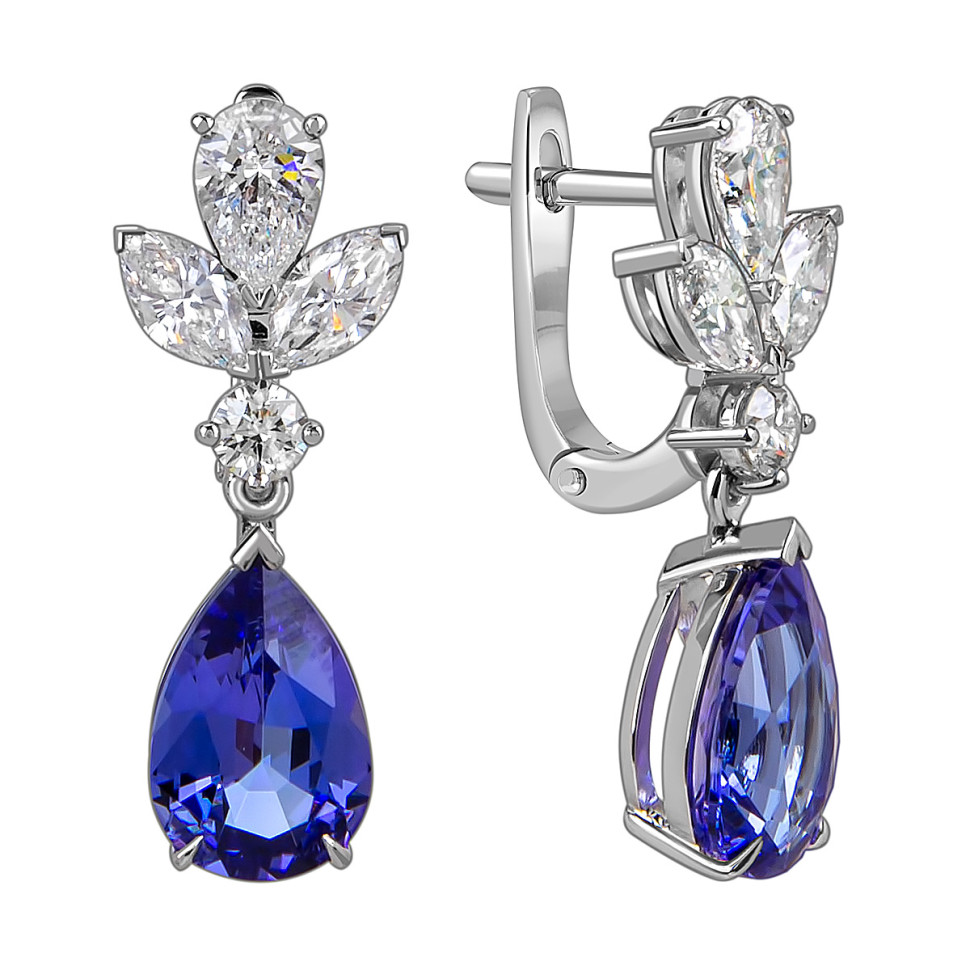 Серьги из белого золота с бриллиантами и танзанитами (060025)