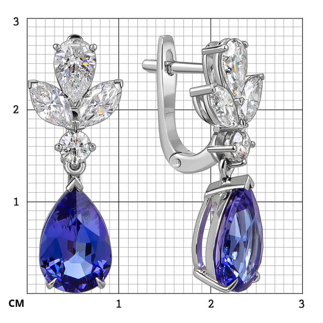 Серьги из белого золота с бриллиантами и танзанитами (060025)