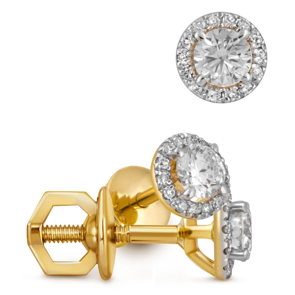 Серьги пусеты из жёлтого золота с бриллиантами (052417)