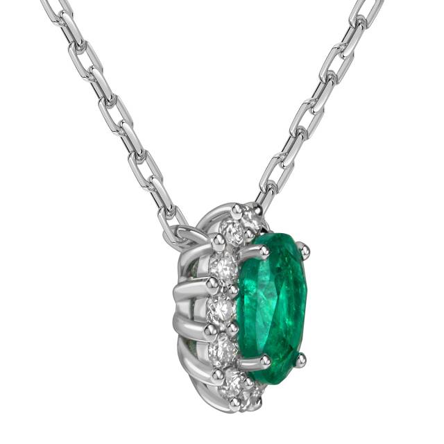 Колье из белого золота с бриллиантами и изумрудом (061698)