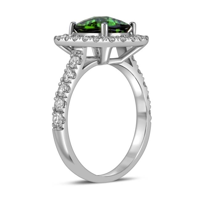 Кольцо из белого золота с бриллиантами и зелёным турмалином (059490)