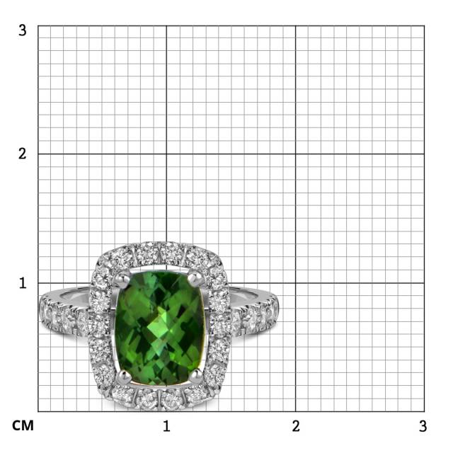 Кольцо из белого золота с бриллиантами и зелёным турмалином (059490)