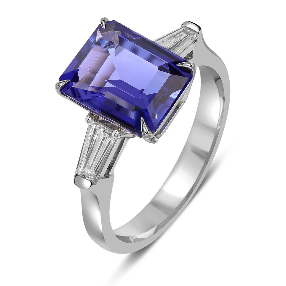 Кольцо из белого золота с бриллиантами и танзанитом (062614)