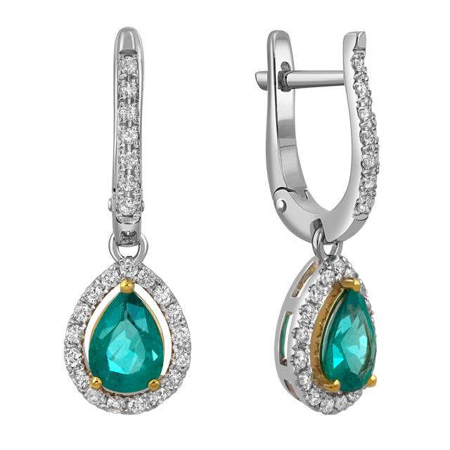 Серьги из белого золота с бриллиантами и изумрудами (052542)