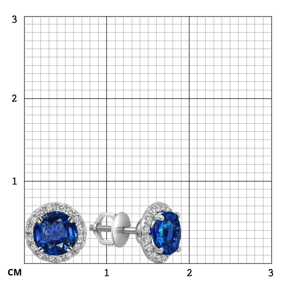 Серьги пусеты из белого золота с бриллиантами и сапфирами (061074)