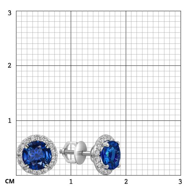 Серьги пусеты из белого золота с бриллиантами и сапфирами (061074)