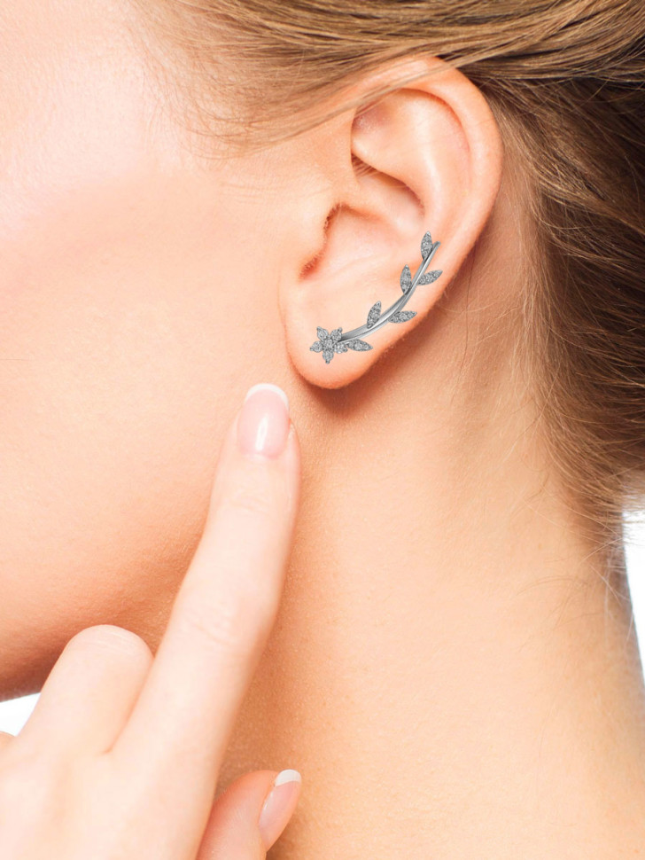 Серьги каффы из белого золота с бриллиантами (063726)