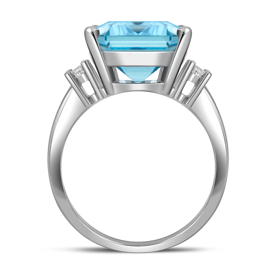 Кольцо из белого золота с бриллиантами и аквамарином (054507)