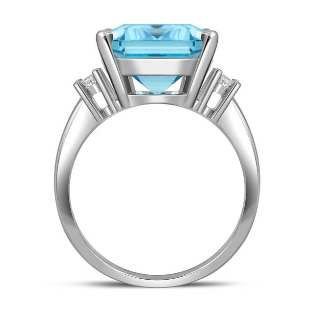 Кольцо из белого золота с бриллиантами и аквамарином (054507)