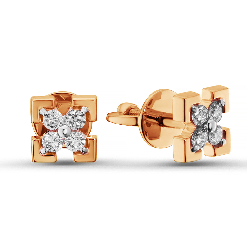 Серьги пусеты из красного золота с бриллиантами (063805)