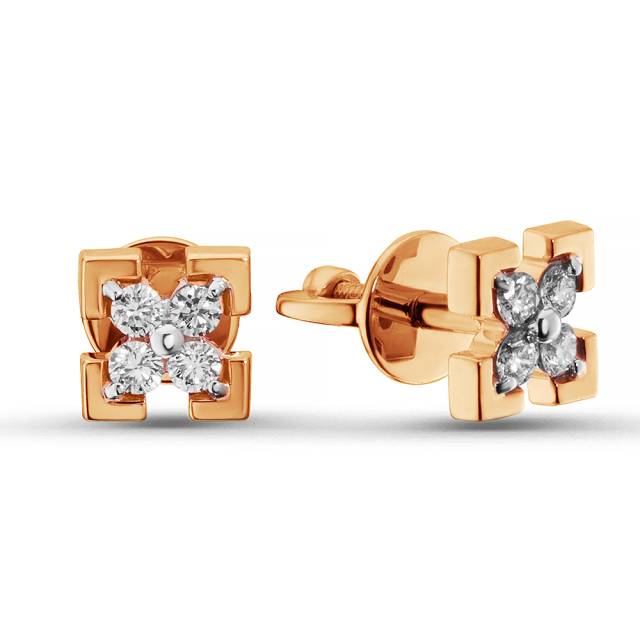 Серьги пусеты из красного золота с бриллиантами (063805)