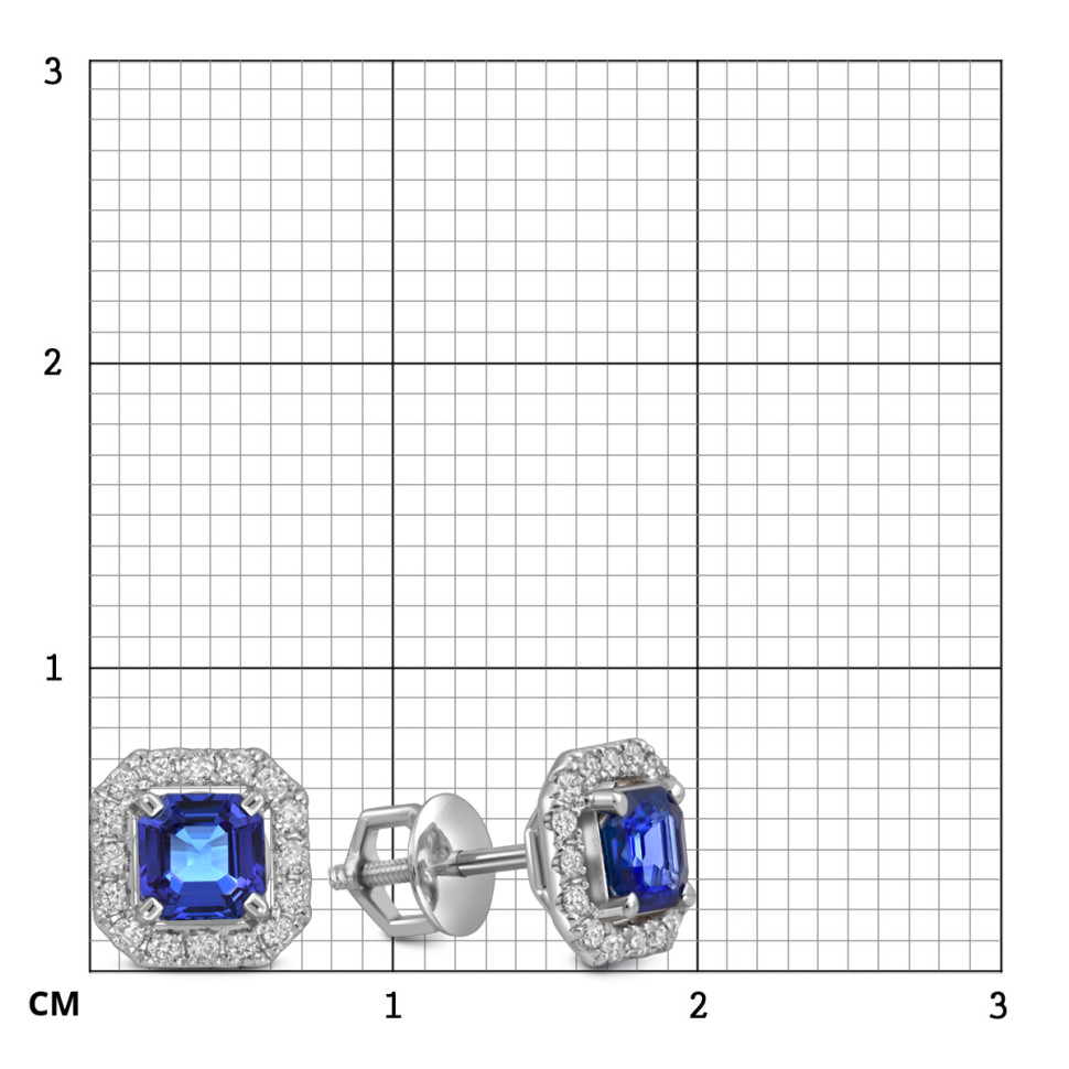 Серьги пусеты из белого золота с бриллиантами и сапфирами (062780)
