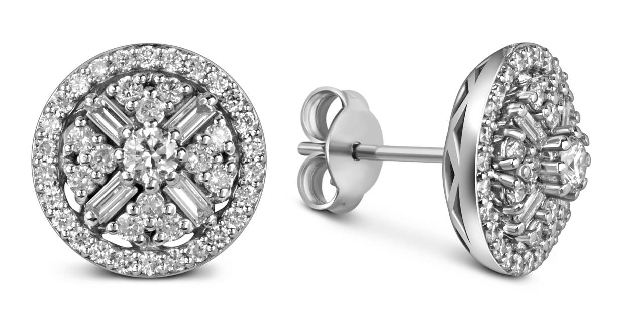 Серьги пусеты из белого золота с бриллиантами (051605)