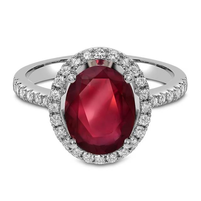 Кольцо из белого золота с бриллиантами и рубином (060333)