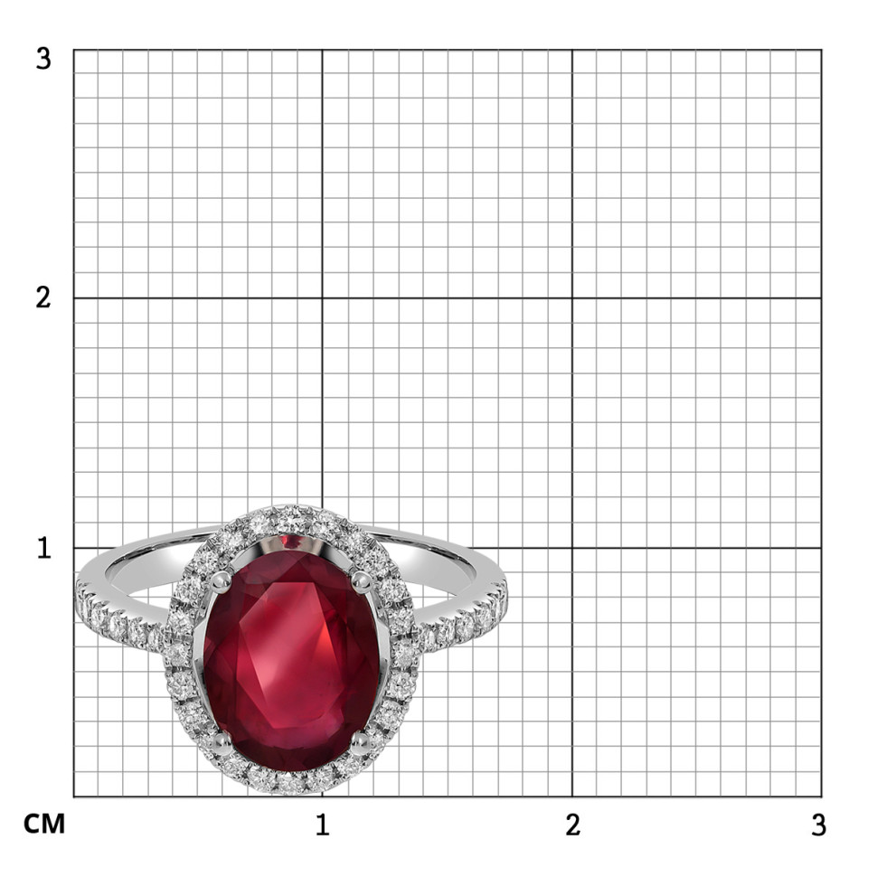 Кольцо из белого золота с бриллиантами и рубином (060333)