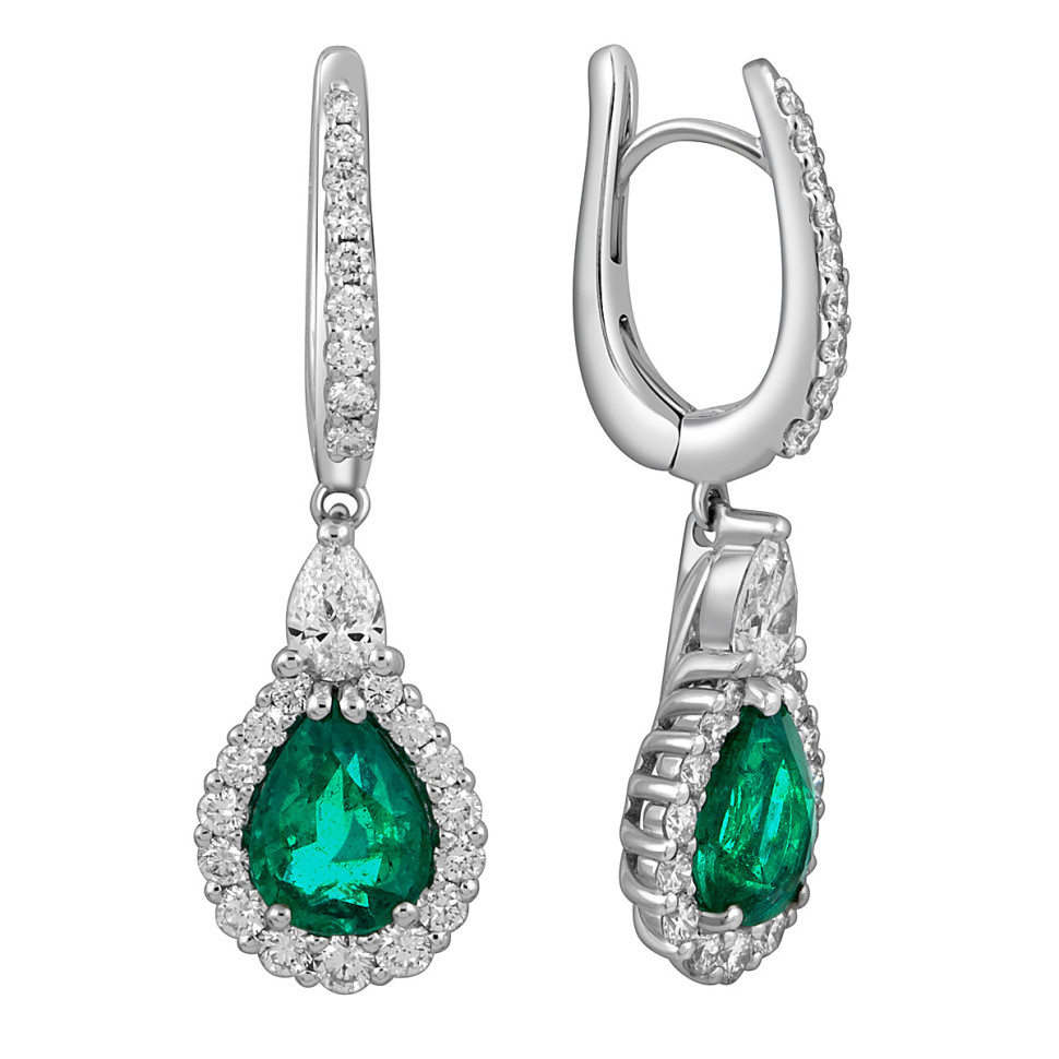 Серьги из белого золота с бриллиантами и изумрудами 