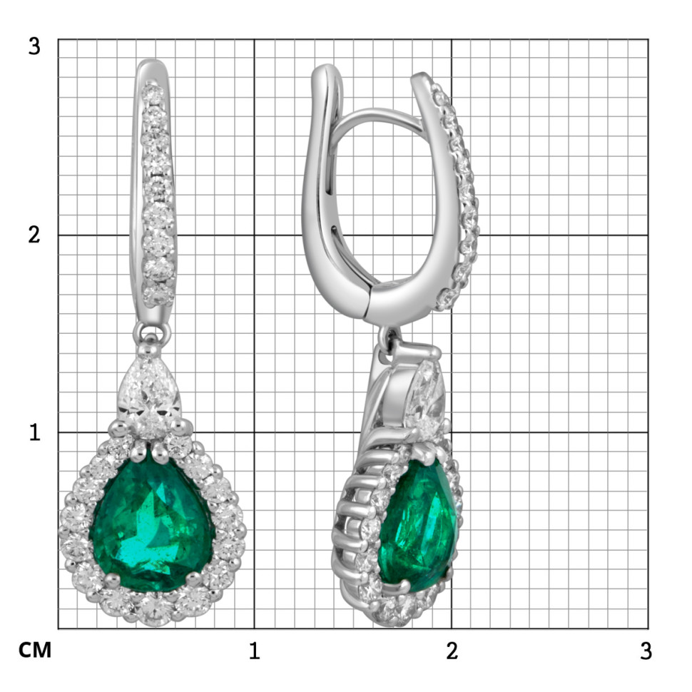 Серьги из белого золота с бриллиантами и изумрудами 
