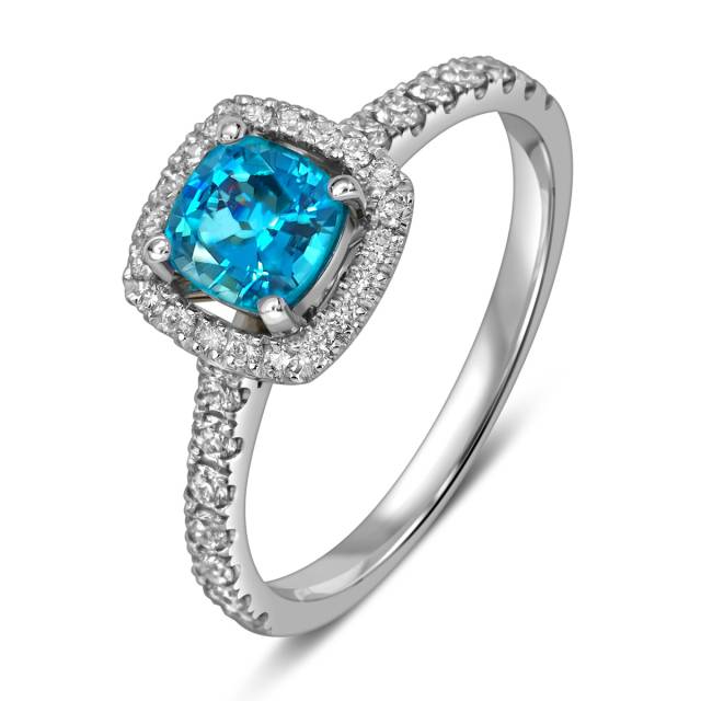 Кольцо из белого золота с бриллиантами и апатитом (058526)