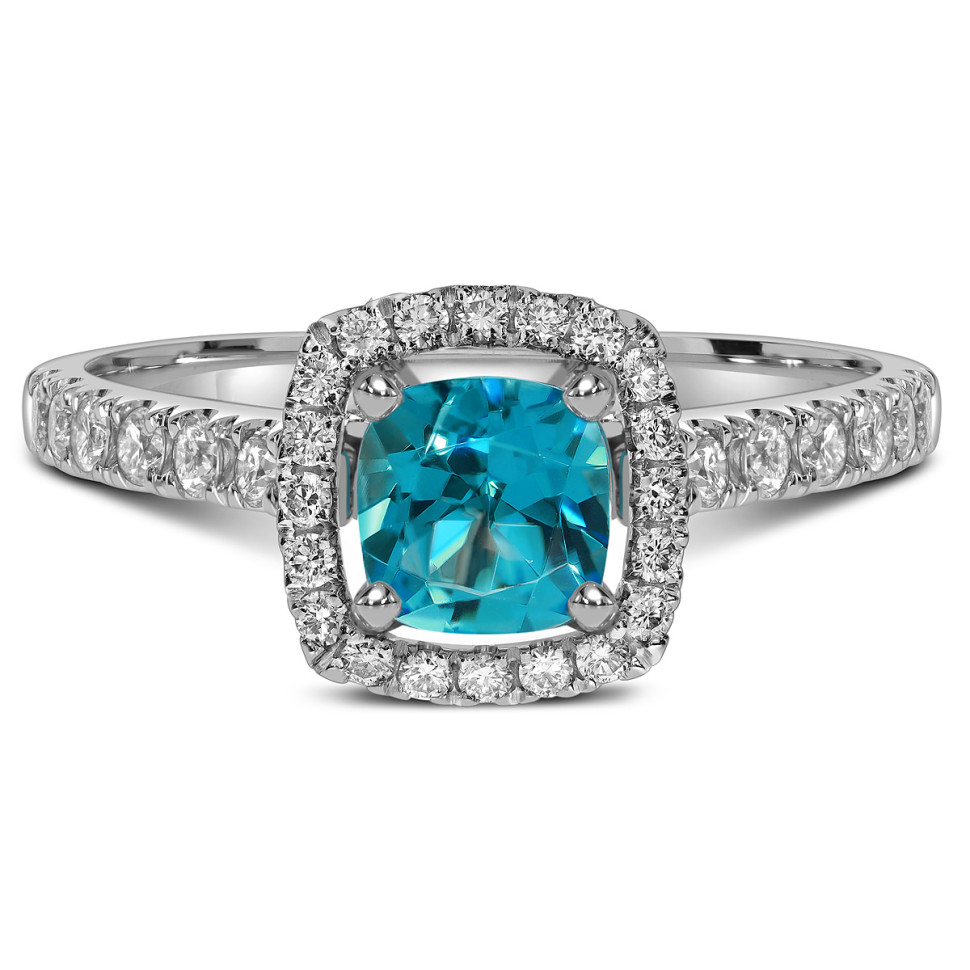 Кольцо из белого золота с бриллиантами и апатитом (058526)