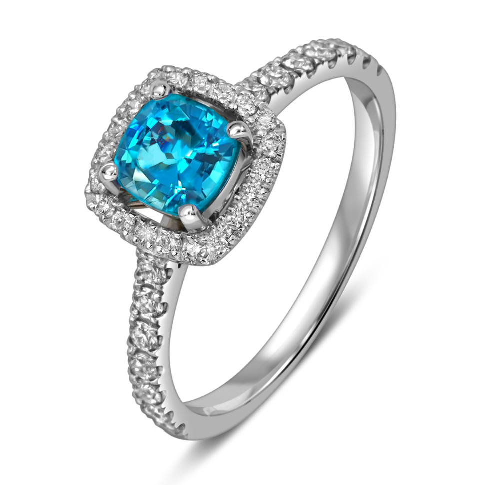 Кольцо из белого золота с бриллиантами и апатитом (058526)